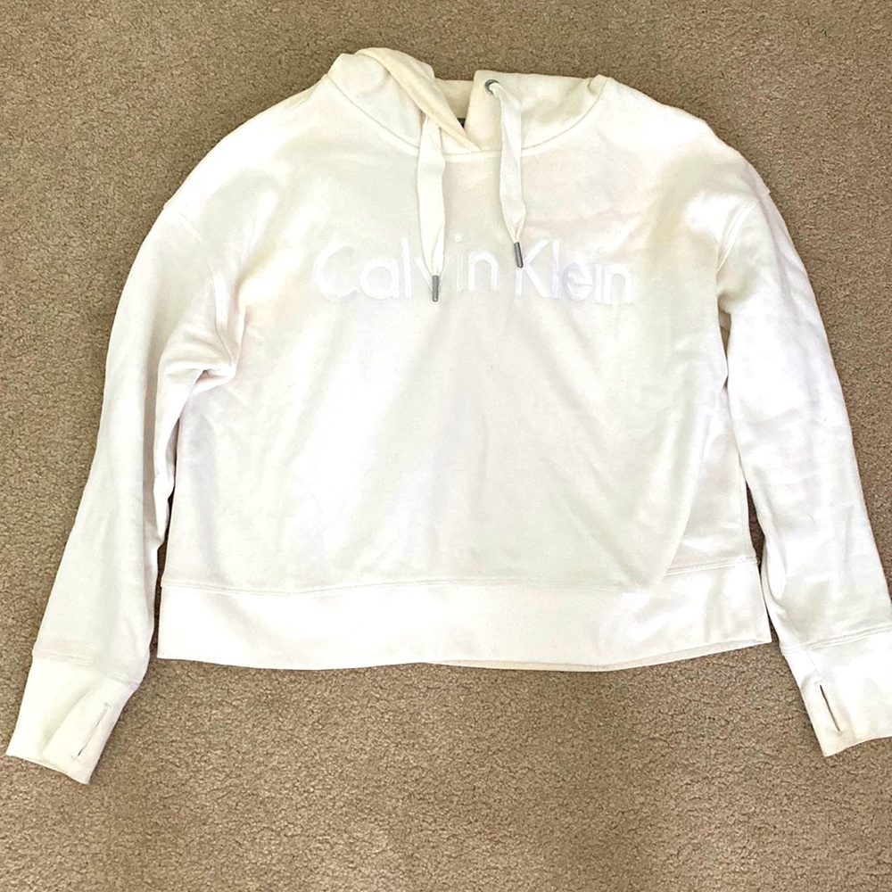 Calvin Klein White Cropped Hoodie